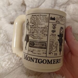 Vintage Montgomery & Co Plastic Newspaper Article Coffee Mug